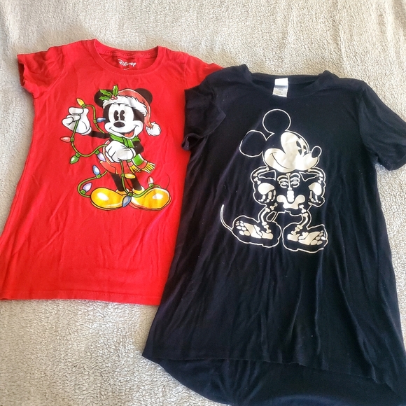 Bundle Of 2 Tops Mickey Mouse Halloween/Christmas Fun Funny Flaw - Picture 1 of 14